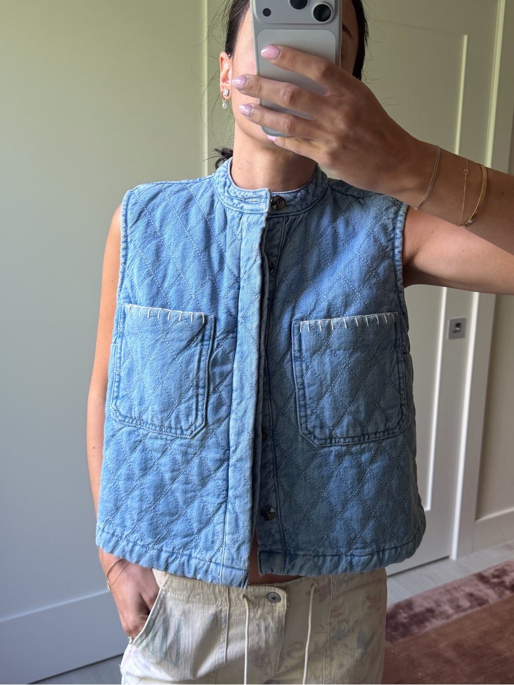 Quilted Light Blue Sleeveless Vest Top